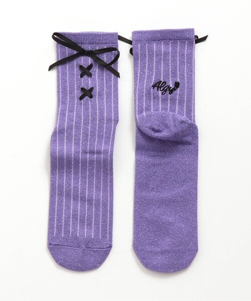 algy(アルジー)の「レースアップクルーソックス(ソックス/靴下・キッズ・ミント/ブラック/ラベンダー・24/21)」の3枚目の写真