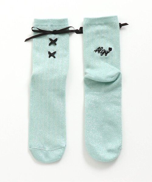 algy(アルジー)の「レースアップクルーソックス(ソックス/靴下・キッズ・ミント/ブラック/ラベンダー・24/21)」の1枚目の写真