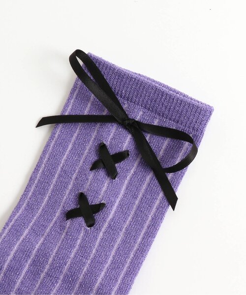 algy(アルジー)の「レースアップクルーソックス(ソックス/靴下・キッズ・ミント/ブラック/ラベンダー・24/21)」の4枚目の写真