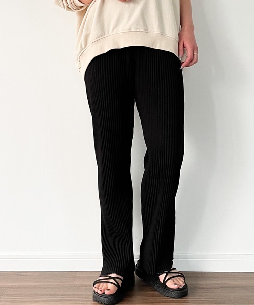 JUNOAH（ジュノア）の「ストレートリブパンツ（その他パンツ・レディース・ライトグレー/ブラック/ネイビー/ワイン/グレイッシュベージュ・MEDIUM/LARGE/X-LARGE）」の2枚目の写真