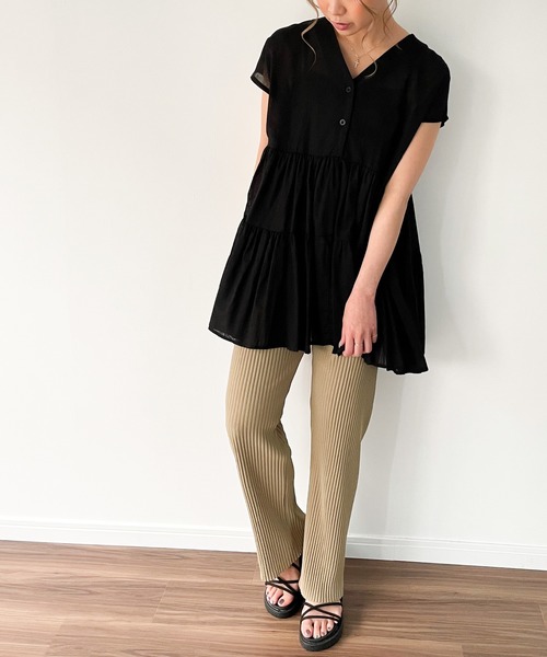 JUNOAH（ジュノア）の「ストレートリブパンツ（その他パンツ・レディース・ライトグレー/ブラック/ネイビー/ワイン/グレイッシュベージュ・MEDIUM/LARGE/X-LARGE）」の8枚目の写真