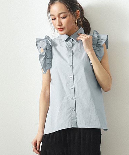 CHILLE(チル)の「袖フリルブラウス(シャツ/ブラウス・レディース・ホワイト/ブルー/ブラック・FREE)」の3枚目の写真