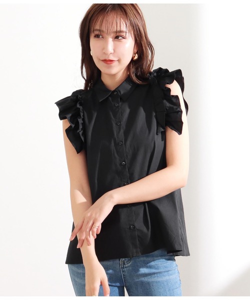 CHILLE(チル)の「袖フリルブラウス(シャツ/ブラウス・レディース・ホワイト/ブルー/ブラック・FREE)」の7枚目の写真