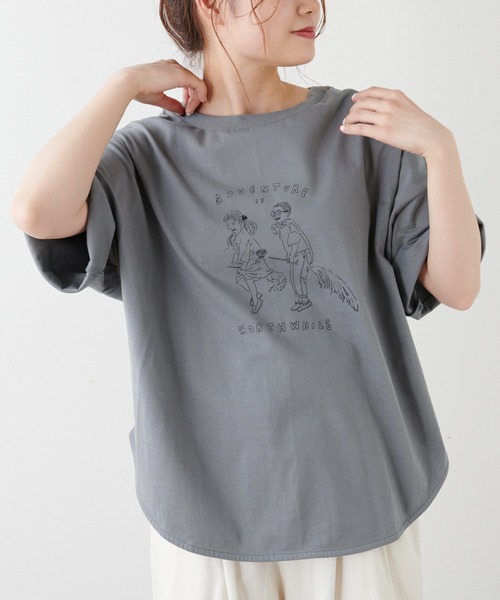 PUAL CE CIN（ピュアルセシン）の「オーガニックコットンガス焼きプリントTシャツ（Tシャツ/カットソー・レディース・ブラック/グレー/ホワイト系1/ホワイト系2・FREE）」の4枚目の写真