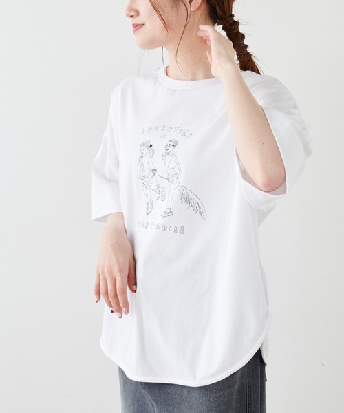PUAL CE CIN（ピュアルセシン）の「オーガニックコットンガス焼きプリントTシャツ（Tシャツ/カットソー・レディース・ブラック/グレー/ホワイト系1/ホワイト系2・FREE）」の6枚目の写真