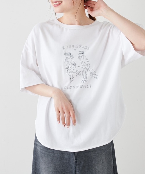 PUAL CE CIN（ピュアルセシン）の「オーガニックコットンガス焼きプリントTシャツ（Tシャツ/カットソー・レディース・ブラック/グレー/ホワイト系1/ホワイト系2・FREE）」の5枚目の写真