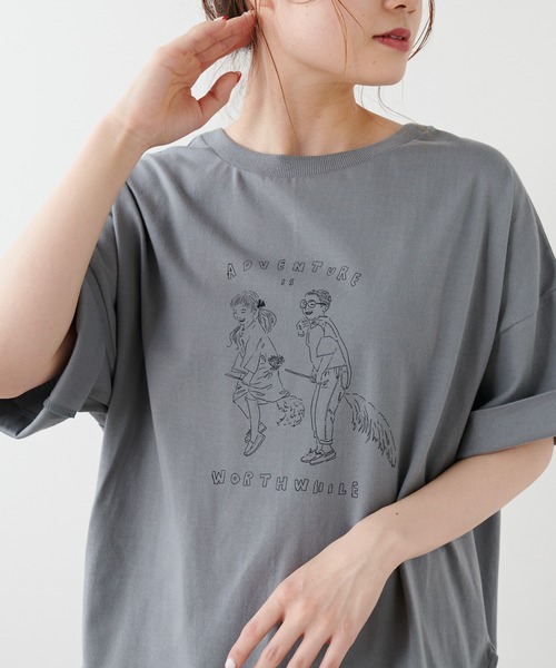 PUAL CE CIN（ピュアルセシン）の「オーガニックコットンガス焼きプリントTシャツ（Tシャツ/カットソー・レディース・ブラック/グレー/ホワイト系1/ホワイト系2・FREE）」の13枚目の写真