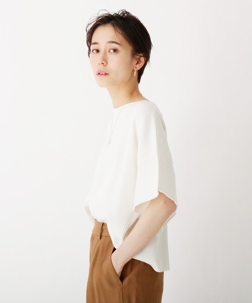 OPAQUE.CLIP(オペークドットクリップ)の「◆マルチファンクション フリルスリーブリブニット【WEB限定サイズ】(ニット/セーター・レディース・サンドベージュ/ホワイト系/ブラック/イエロー・34/42/40/36/38)」の2枚目の写真