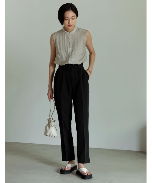 Re:EDIT（リエディ）の「リサイクルカットツイルダブルタックテーパードパンツ（スラックス・レディース・アイボリー/ブラック/ベージュ・LARGE/TALL/MEDIUM/SMALL/SHORT）」の4枚目の写真