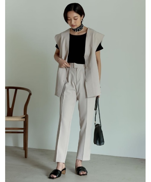 Re:EDIT（リエディ）の「リサイクルカットツイルダブルタックテーパードパンツ（スラックス・レディース・アイボリー/ブラック/ベージュ・LARGE/TALL/MEDIUM/SMALL/SHORT）」の7枚目の写真