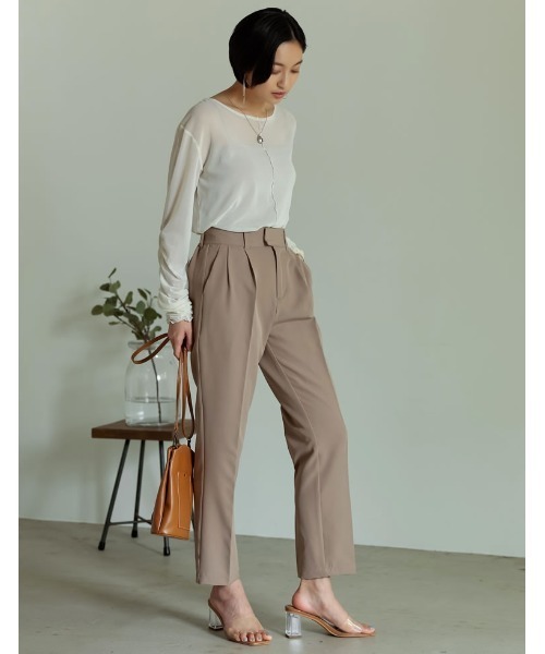 Re:EDIT（リエディ）の「リサイクルカットツイルダブルタックテーパードパンツ（スラックス・レディース・アイボリー/ブラック/ベージュ・LARGE/TALL/MEDIUM/SMALL/SHORT）」の17枚目の写真