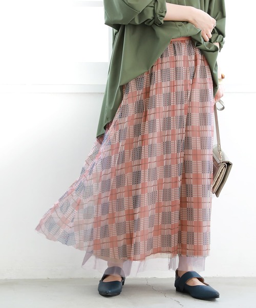 osharewalker（オシャレウォーカー）の「【廃盤】『チュールチェックプリーツスカート』（スカート・レディース・ピンク/ブラック/ネイビー・FREE）」の3枚目の写真