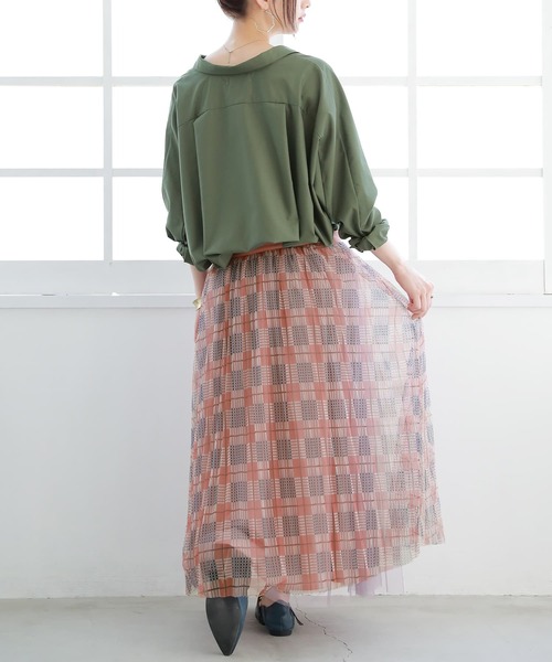 osharewalker（オシャレウォーカー）の「【廃盤】『チュールチェックプリーツスカート』（スカート・レディース・ピンク/ブラック/ネイビー・FREE）」の6枚目の写真