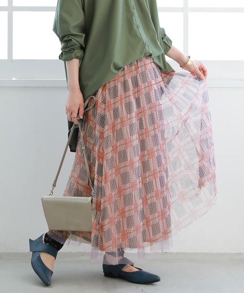 osharewalker（オシャレウォーカー）の「【廃盤】『チュールチェックプリーツスカート』（スカート・レディース・ピンク/ブラック/ネイビー・FREE）」の4枚目の写真