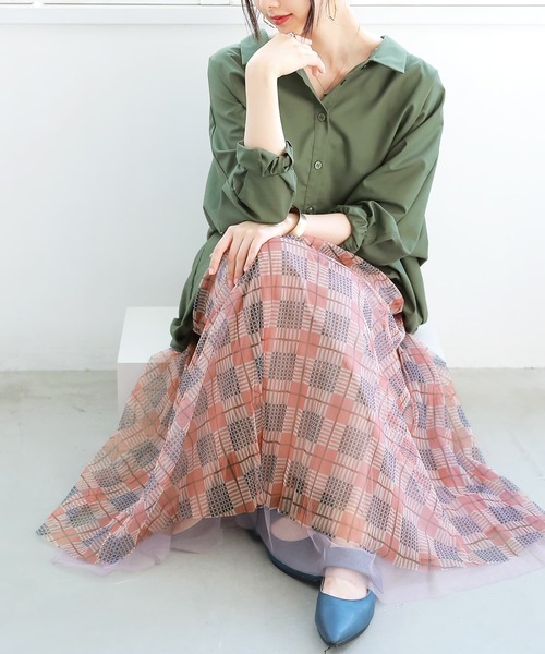 osharewalker（オシャレウォーカー）の「【廃盤】『チュールチェックプリーツスカート』（スカート・レディース・ピンク/ブラック/ネイビー・FREE）」の7枚目の写真