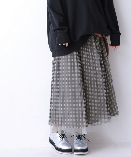 osharewalker（オシャレウォーカー）の「【廃盤】『チュールチェックプリーツスカート』（スカート・レディース・ピンク/ブラック/ネイビー・FREE）」の8枚目の写真