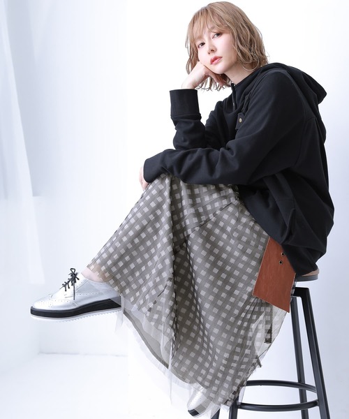 osharewalker（オシャレウォーカー）の「【廃盤】『チュールチェックプリーツスカート』（スカート・レディース・ピンク/ブラック/ネイビー・FREE）」の10枚目の写真