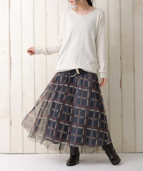 osharewalker（オシャレウォーカー）の「【廃盤】『チュールチェックプリーツスカート』（スカート・レディース・ピンク/ブラック/ネイビー・FREE）」の14枚目の写真