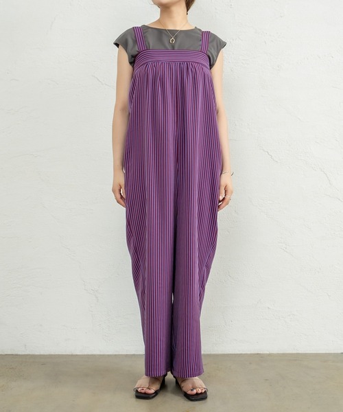 mystic（ミスティック）の「ストライプサロペット（サロペット/オーバーオール・レディース・パープル/ベージュ・FREE）」の7枚目の写真