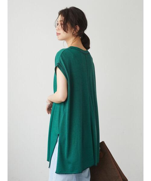 Green　Parks（グリーンパークス）の「ミジンボーダーノースリーブチュニック＊（Tシャツ/カットソー・レディース・チャコールグレー/パープル/ブラウン/グリーン・FREE）」の12枚目の写真