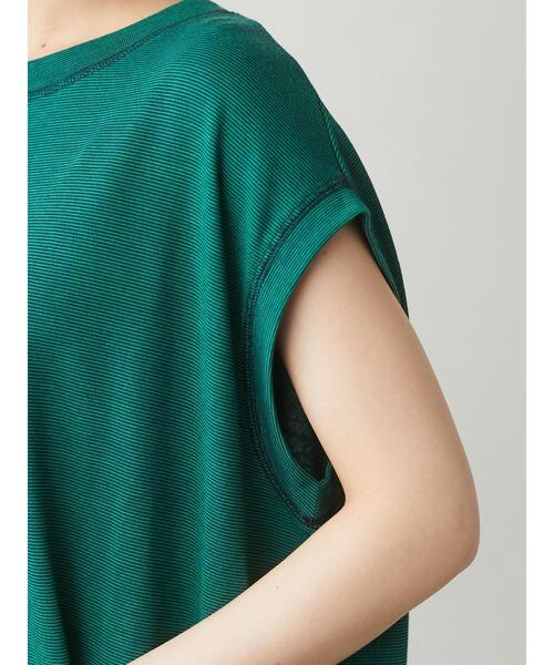 Green　Parks（グリーンパークス）の「ミジンボーダーノースリーブチュニック＊（Tシャツ/カットソー・レディース・チャコールグレー/パープル/ブラウン/グリーン・FREE）」の17枚目の写真