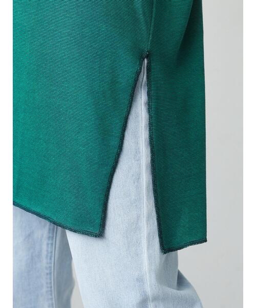 Green　Parks（グリーンパークス）の「ミジンボーダーノースリーブチュニック＊（Tシャツ/カットソー・レディース・チャコールグレー/パープル/ブラウン/グリーン・FREE）」の7枚目の写真