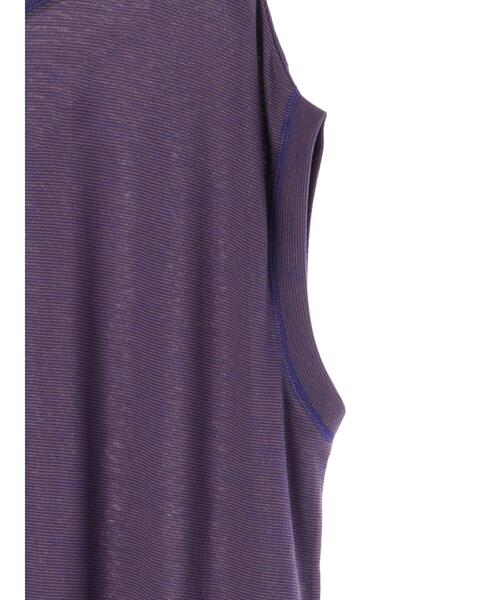 Green　Parks（グリーンパークス）の「ミジンボーダーノースリーブチュニック＊（Tシャツ/カットソー・レディース・チャコールグレー/パープル/ブラウン/グリーン・FREE）」の16枚目の写真