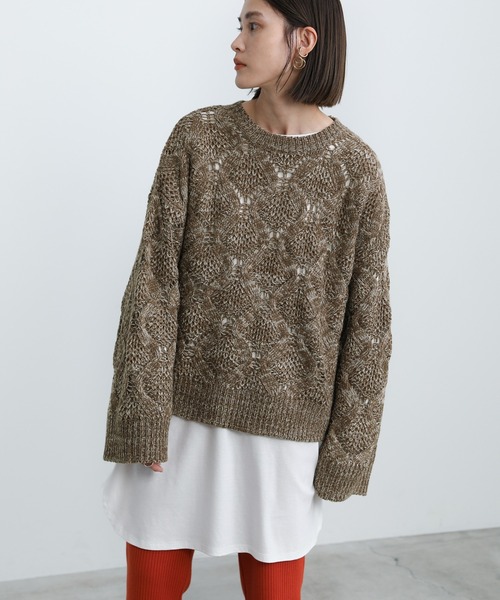 select MOCA(セレクトモカ)の「クルーネックダイヤ編みニット(ニット/セーター・レディース・ブラウン/マスタード/ラベンダー・FREE)」の1枚目の写真