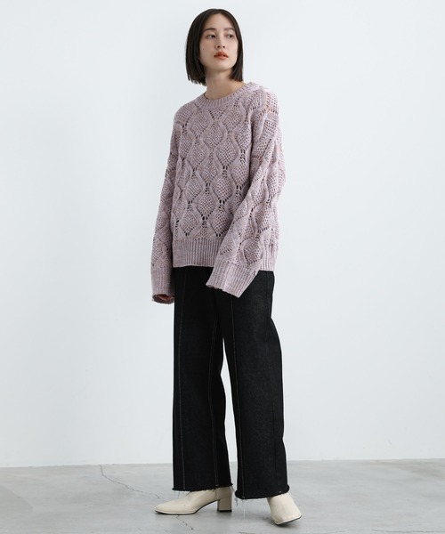 select MOCA(セレクトモカ)の「クルーネックダイヤ編みニット(ニット/セーター・レディース・ブラウン/マスタード/ラベンダー・FREE)」の5枚目の写真