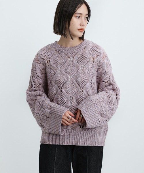select MOCA(セレクトモカ)の「クルーネックダイヤ編みニット(ニット/セーター・レディース・ブラウン/マスタード/ラベンダー・FREE)」の13枚目の写真