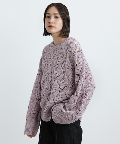 select MOCA(セレクトモカ)の「クルーネックダイヤ編みニット(ニット/セーター・レディース・ブラウン/マスタード/ラベンダー・FREE)」の12枚目の写真