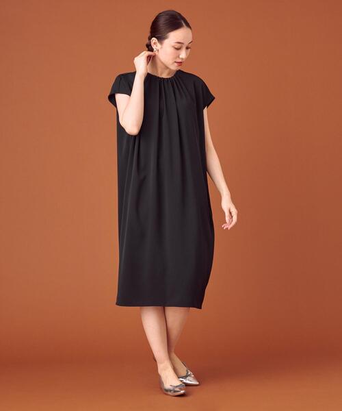 closet story（クローゼットストーリー）の「＜closet story（クローゼットストーリー）＞ネックギャザー フレンチスリーブ ワンピース -ウォッシャブル-（ワンピース・レディース・ブラック/ピンク・FREE）」の9枚目の写真
