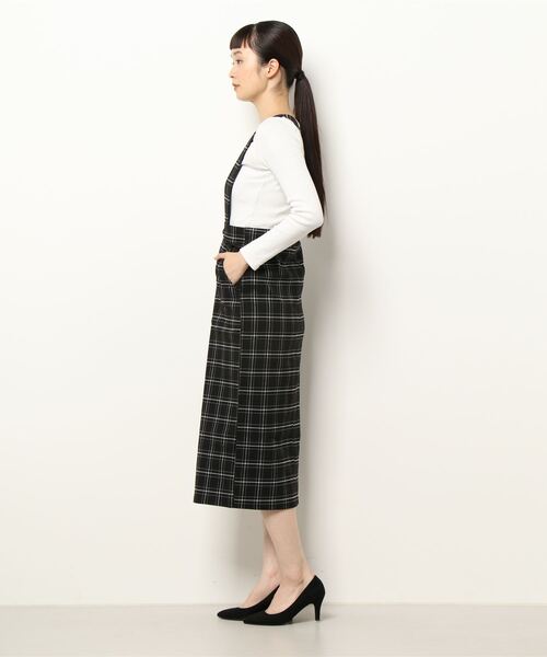 INCEDE（インシード）の「チェック柄　スーパーストレッチサス付きスカート（ジャンパースカート・レディース・ブラック/ベージュ/ブラウン・M/L/LL/3L/4L）」の6枚目の写真