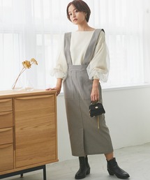 チェック柄　スーパーストレッチサス付きスカート