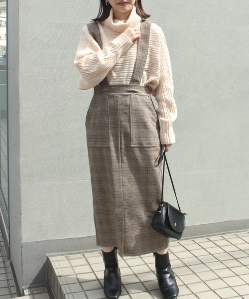 INCEDE（インシード）の「チェック柄　スーパーストレッチサス付きスカート（ジャンパースカート・レディース・ブラック/ベージュ/ブラウン・M/L/LL/3L/4L）」の3枚目の写真