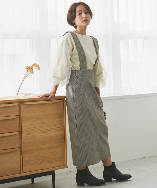 INCEDE（インシード）の「チェック柄　スーパーストレッチサス付きスカート（ジャンパースカート・レディース・ブラック/ベージュ/ブラウン・M/L/LL/3L/4L）」の11枚目の写真