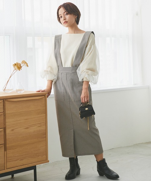 INCEDE（インシード）の「チェック柄　スーパーストレッチサス付きスカート（ジャンパースカート・レディース・ブラック/ベージュ/ブラウン・M/L/LL/3L/4L）」の4枚目の写真