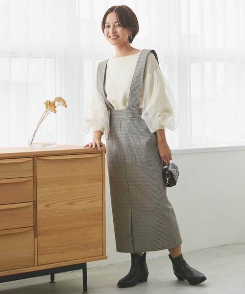 INCEDE（インシード）の「チェック柄　スーパーストレッチサス付きスカート（ジャンパースカート・レディース・ブラック/ベージュ/ブラウン・M/L/LL/3L/4L）」の9枚目の写真