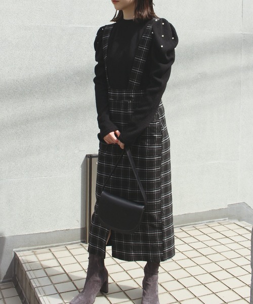 INCEDE（インシード）の「チェック柄　スーパーストレッチサス付きスカート（ジャンパースカート・レディース・ブラック/ベージュ/ブラウン・M/L/LL/3L/4L）」の14枚目の写真