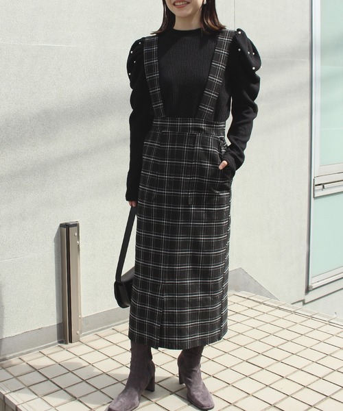 INCEDE（インシード）の「チェック柄　スーパーストレッチサス付きスカート（ジャンパースカート・レディース・ブラック/ベージュ/ブラウン・M/L/LL/3L/4L）」の15枚目の写真