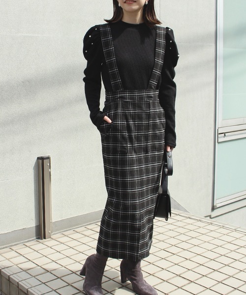 INCEDE（インシード）の「チェック柄　スーパーストレッチサス付きスカート（ジャンパースカート・レディース・ブラック/ベージュ/ブラウン・M/L/LL/3L/4L）」の13枚目の写真