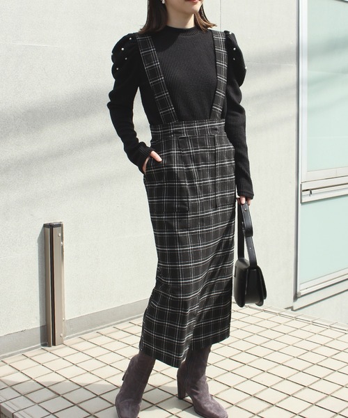 INCEDE（インシード）の「チェック柄　スーパーストレッチサス付きスカート（ジャンパースカート・レディース・ブラック/ベージュ/ブラウン・M/L/LL/3L/4L）」の16枚目の写真