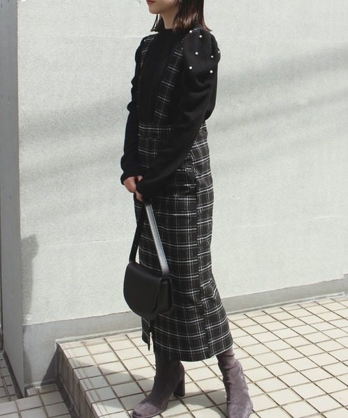 INCEDE（インシード）の「チェック柄　スーパーストレッチサス付きスカート（ジャンパースカート・レディース・ブラック/ベージュ/ブラウン・M/L/LL/3L/4L）」の18枚目の写真