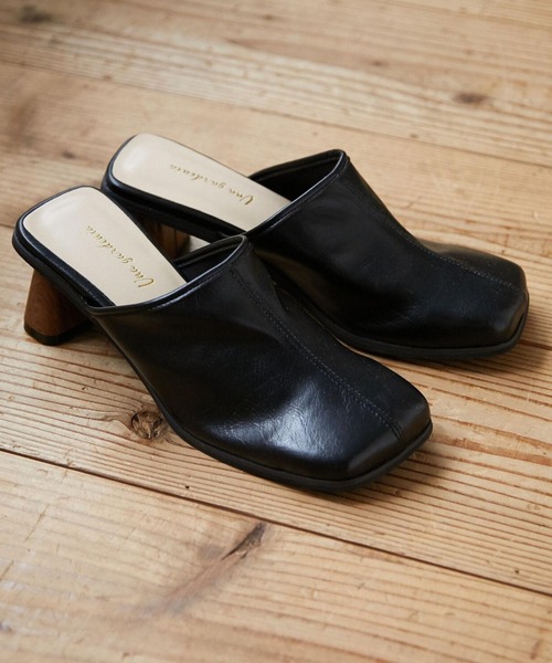 Green Parks(グリーンパークス)の「・minia スクエアトゥミュール*(サンダル・レディース・ブラック/アイボリー・LL/S/M/L)」の2枚目の写真