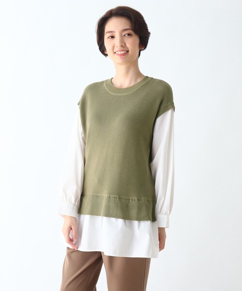 DRESKIP(ドレスキップ)の「◆シャツドッキングニットプルオーバー(ニット/セーター・レディース・ブラック/カーキ/サンドベージュ・02/03/04)」の1枚目の写真