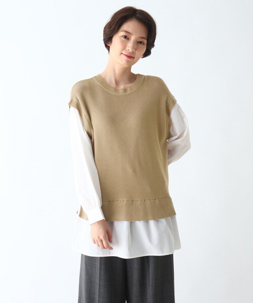 DRESKIP(ドレスキップ)の「◆シャツドッキングニットプルオーバー(ニット/セーター・レディース・ブラック/カーキ/サンドベージュ・02/03/04)」の3枚目の写真