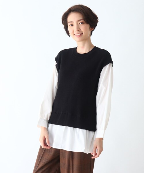 DRESKIP(ドレスキップ)の「◆シャツドッキングニットプルオーバー(ニット/セーター・レディース・ブラック/カーキ/サンドベージュ・02/03/04)」の2枚目の写真