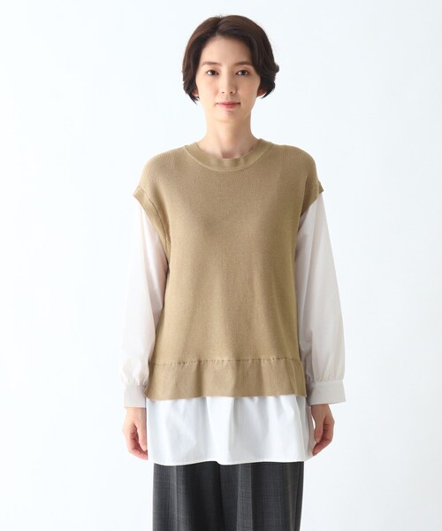 DRESKIP(ドレスキップ)の「◆シャツドッキングニットプルオーバー(ニット/セーター・レディース・ブラック/カーキ/サンドベージュ・02/03/04)」の6枚目の写真