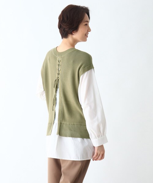 DRESKIP(ドレスキップ)の「◆シャツドッキングニットプルオーバー(ニット/セーター・レディース・ブラック/カーキ/サンドベージュ・02/03/04)」の4枚目の写真