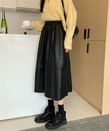 me+em select | ラインエコレザーギャザースカート(スカート)